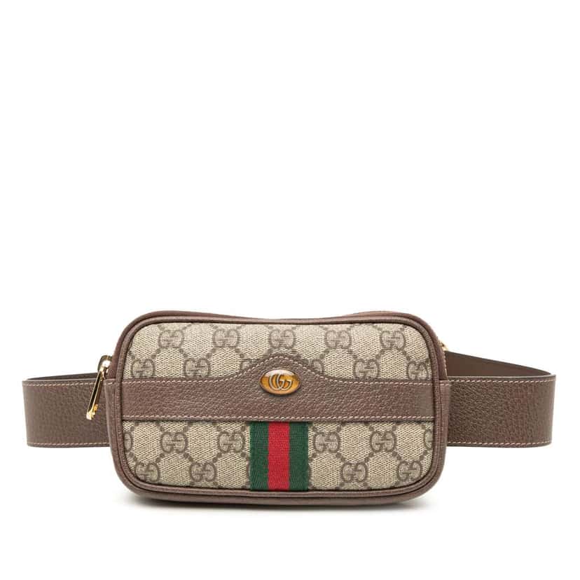 Gucci Small GG Supreme Web Ophidia Belt Bag Brown Canvas Very good condition - Front View