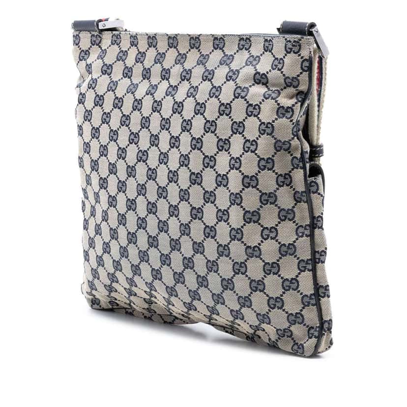 Gucci GG Canvas Web Double Pocket Crossbody Grey Canvas Good condition - Back View