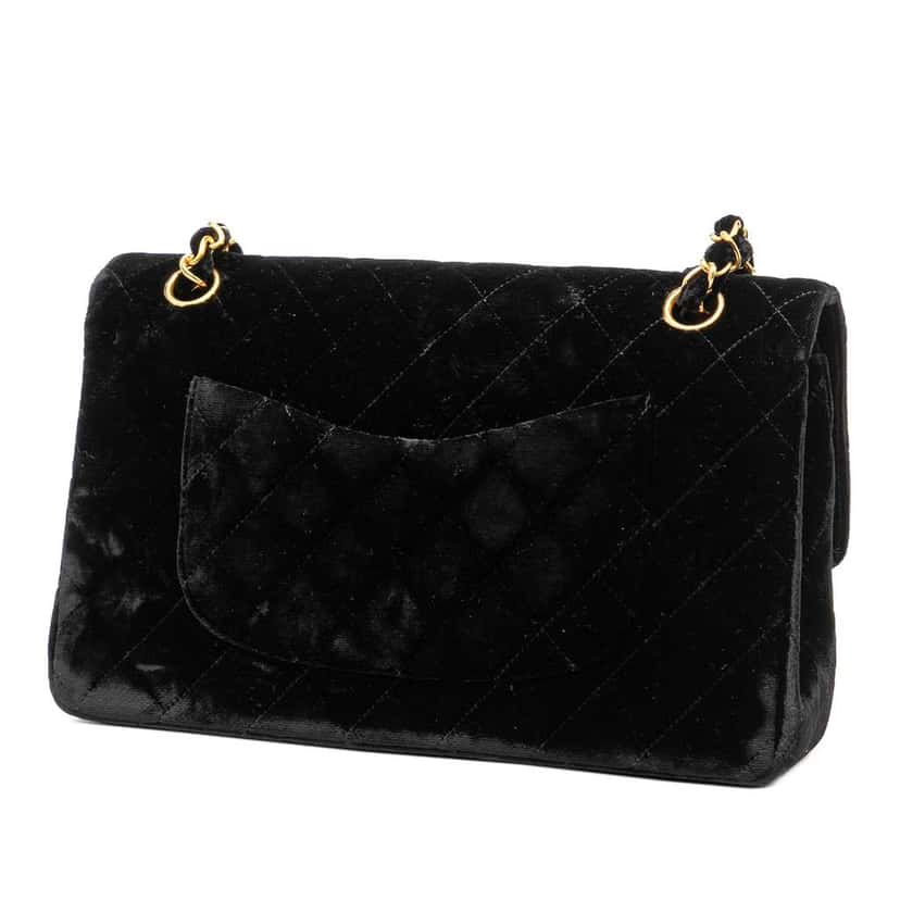 Chanel Medium Classic Velvet Double Flap Black Velvet Good condition - Back View