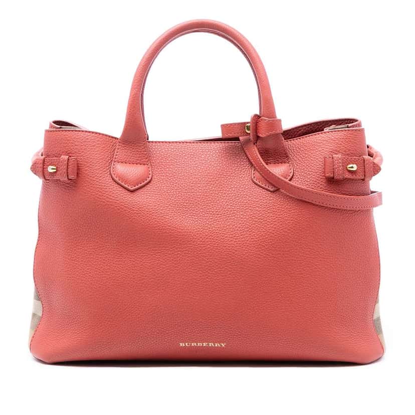 Burberry Medium Leather and House Check Canvas Banner Satchel Pink Leather Very good condition - Front View