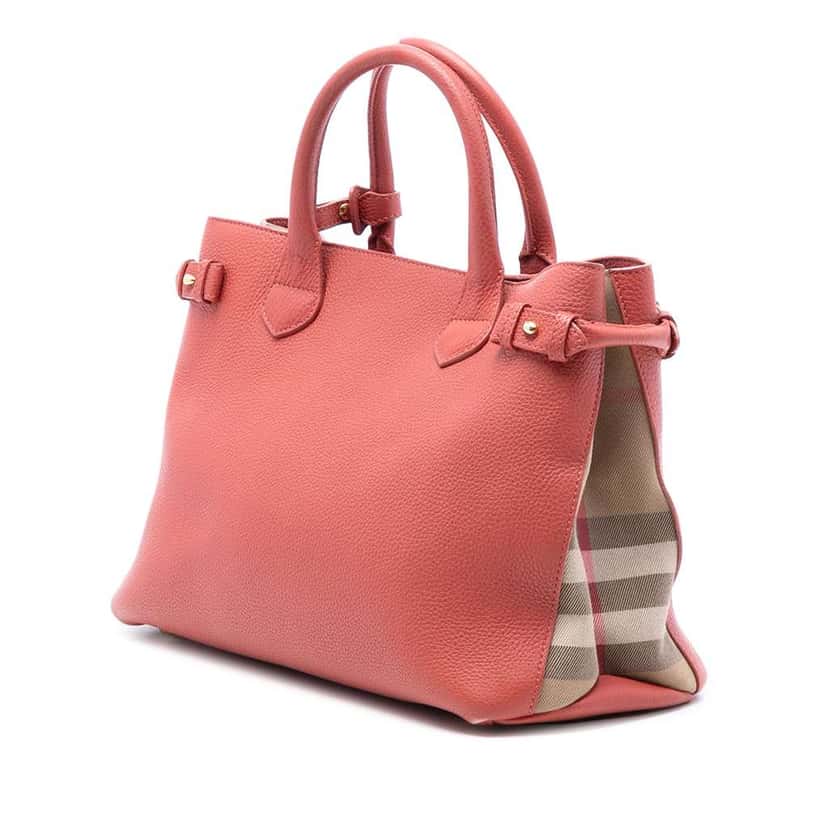 Burberry Medium Leather and House Check Canvas Banner Satchel Pink Leather Very good condition - Back View