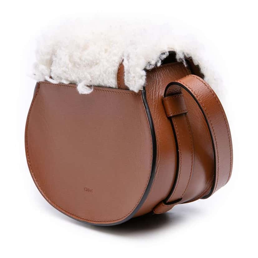 Chloé Mini Shearling and Calfskin Marcie Saddle Crossbody Brown Good condition - Back View
