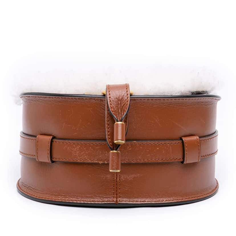 Chloé Mini Shearling and Calfskin Marcie Saddle Crossbody Brown Good condition - Inside View