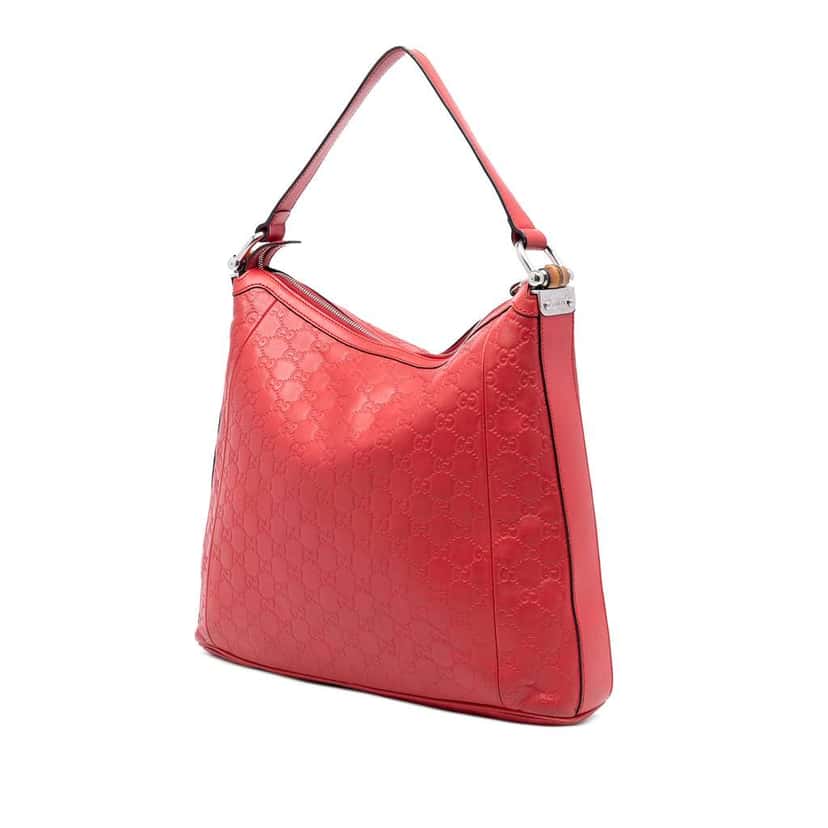 Gucci Guccissima Bamboo D Ring Hobo Red Leather Very good condition - Back View