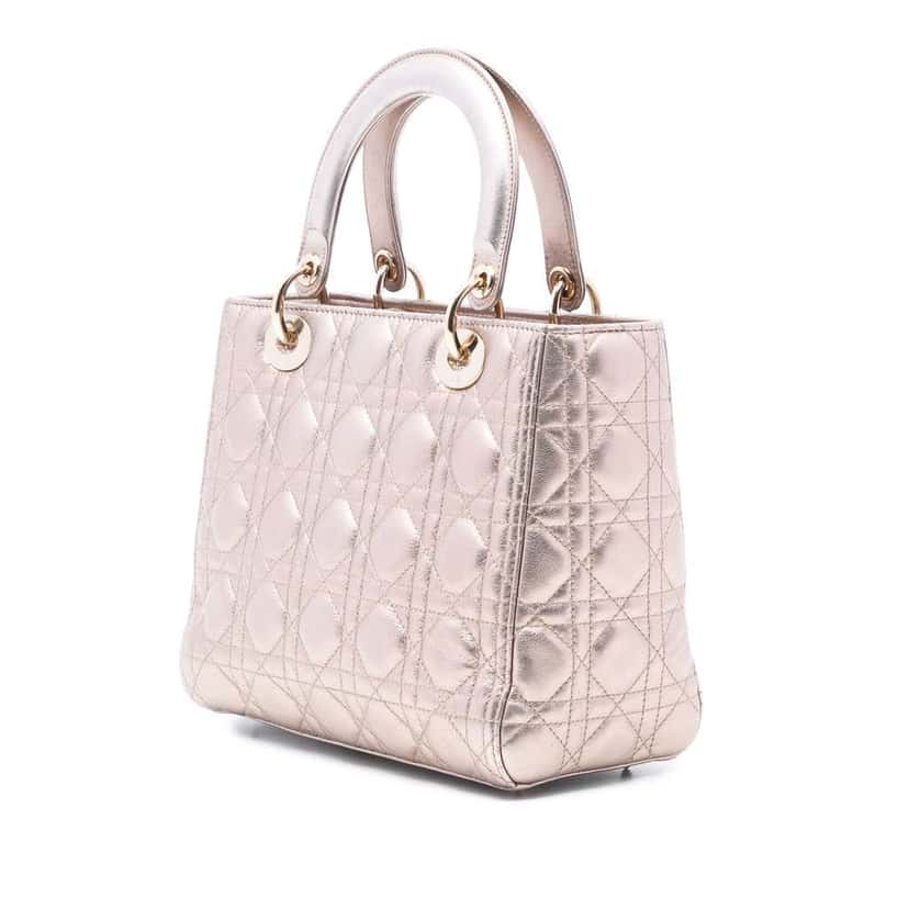Dior Medium Metallic Lambskin Cannage Lady Dior Pink Leather Good condition - Back View