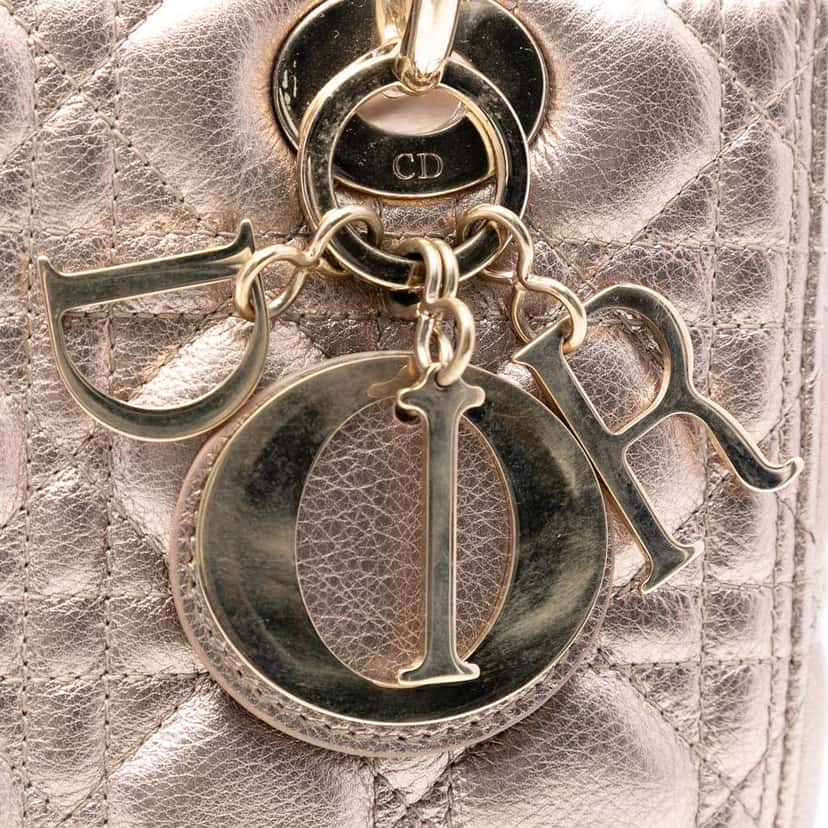 Dior Medium Metallic Lambskin Cannage Lady Dior Pink Leather Good condition - Box View