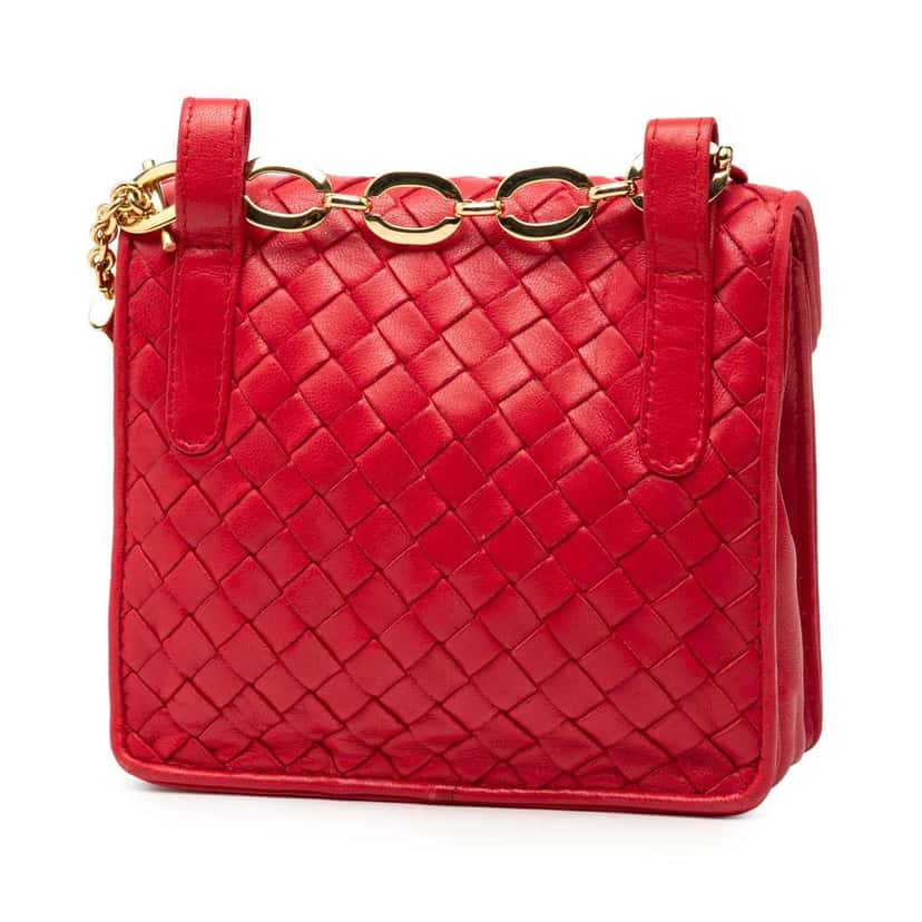 Bottega Veneta Nappa Intrecciato Tassel Shoulder Bag Red Leather Good condition - Back View