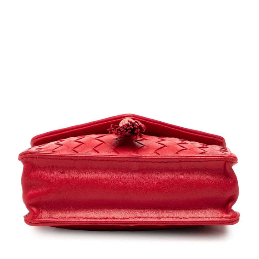 Bottega Veneta Nappa Intrecciato Tassel Shoulder Bag Red Leather Good condition - Inside View