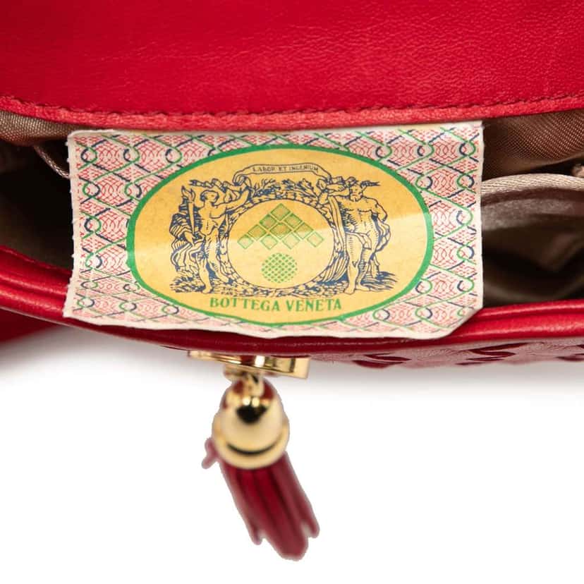 Bottega Veneta Nappa Intrecciato Tassel Shoulder Bag Red Leather Good condition - Model View