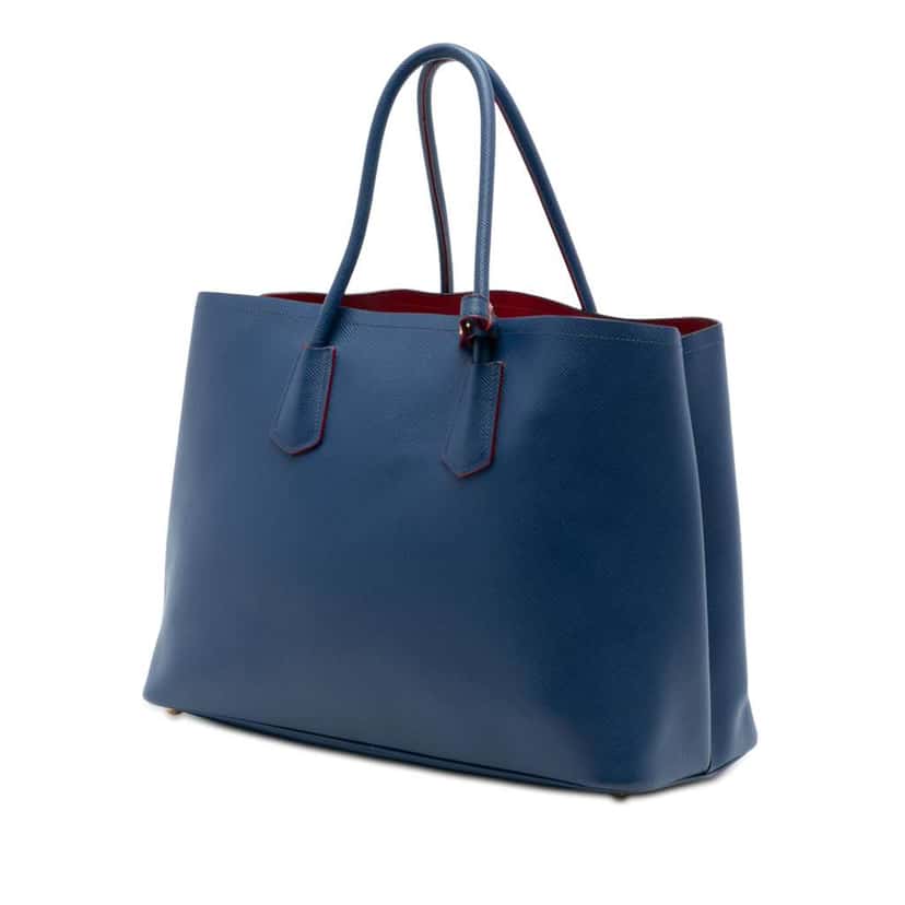 Prada Large Saffiano Cuir Double Satchel Blue Leather Good condition - Back View
