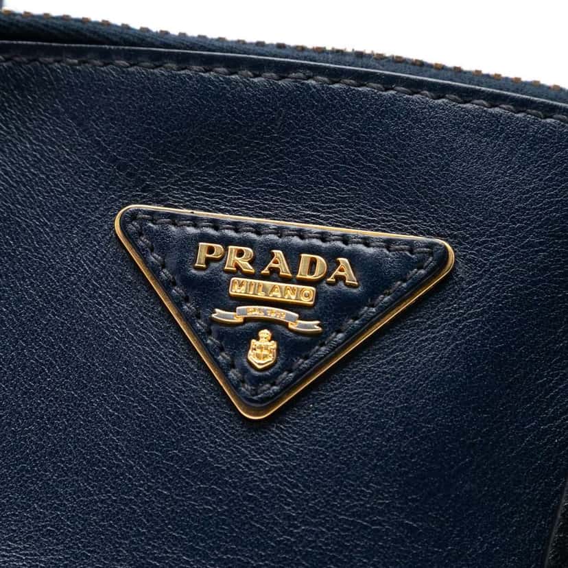 Prada Bicolor Soft Calf Double Zip Dome Satchel Blue Leather Good condition - Box View