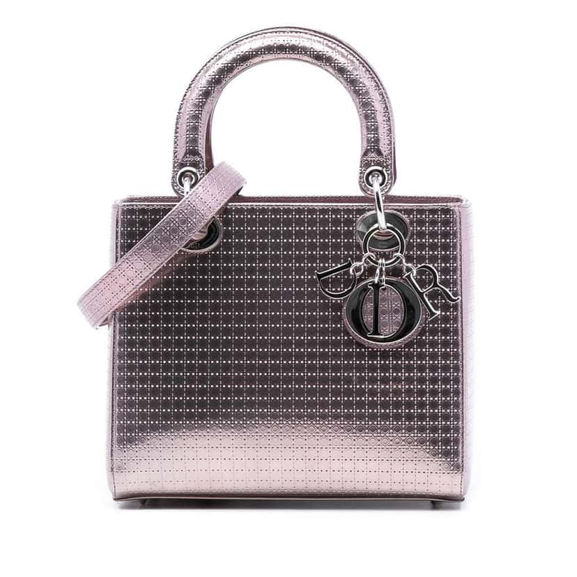 Dior Medium Metallic Patent Microcannage Lady Dior Pink Leather Good condition - Front View