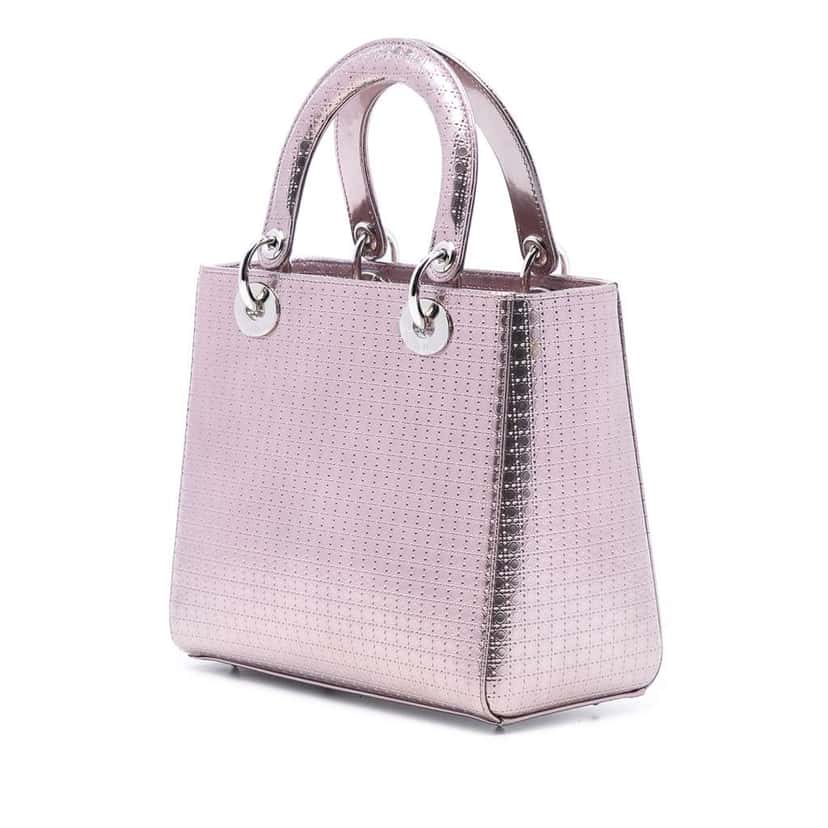 Dior Medium Metallic Patent Microcannage Lady Dior Pink Leather Good condition - Back View