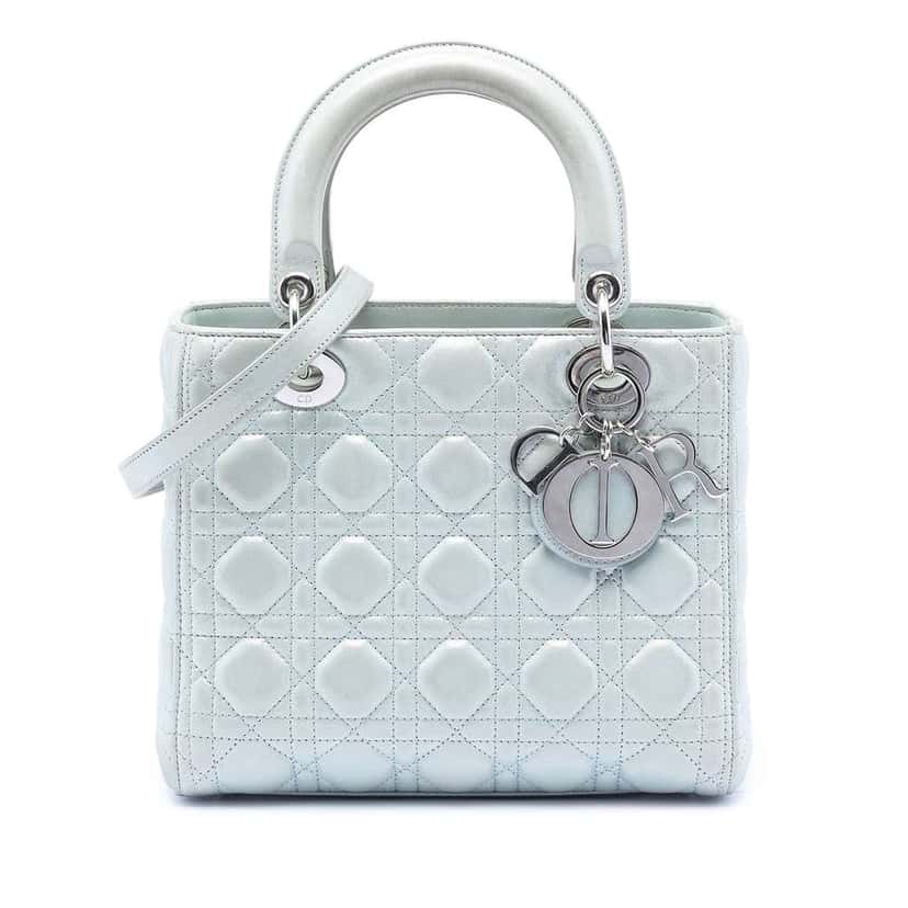 Dior Medium Iridescent Lambskin Cannage Lady Dior Blue Leather Good condition - Front View