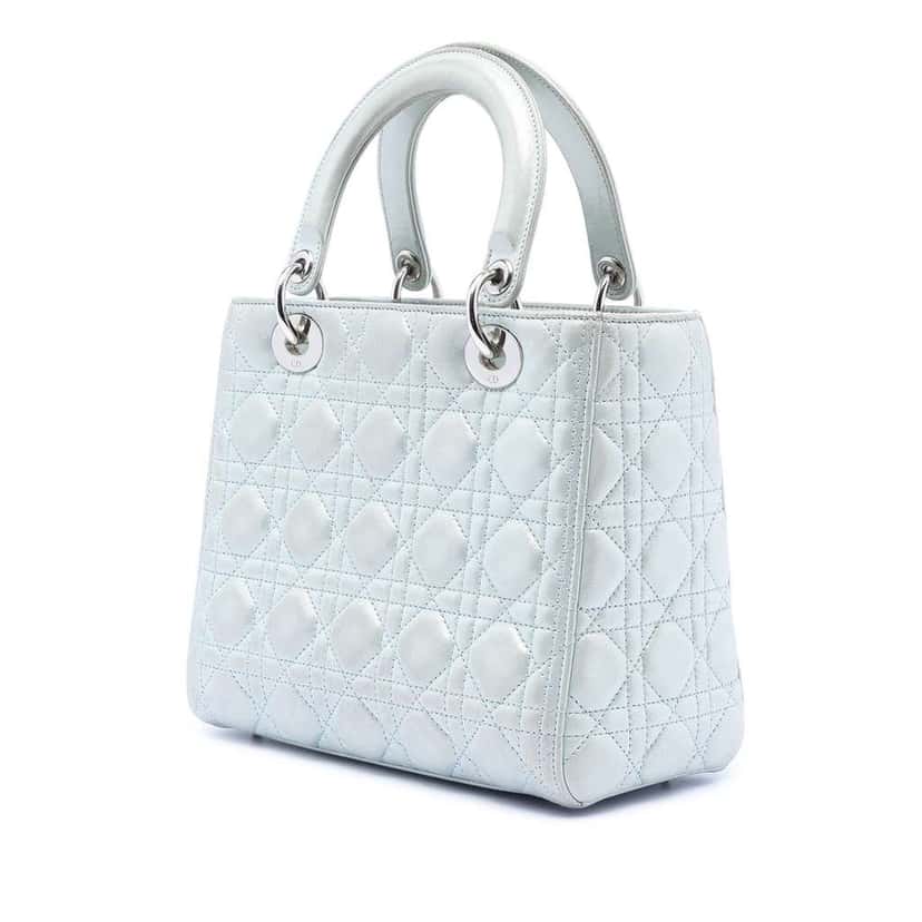 Dior Medium Iridescent Lambskin Cannage Lady Dior Blue Leather Good condition - Back View