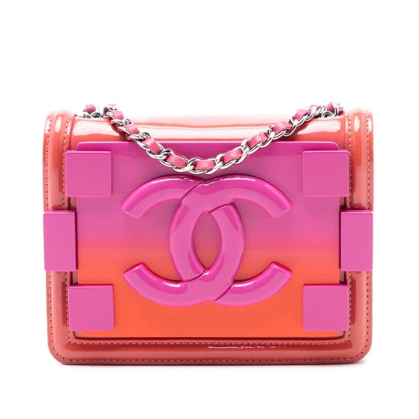Chanel Mini Ombre Acrylic and Patent Boy Brick Flap Pink Leather Very good condition - Front View