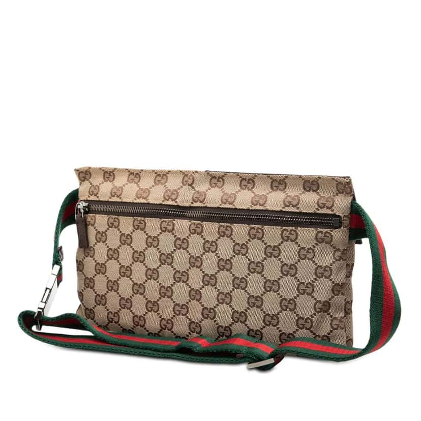 Gucci GG Canvas Web Double Pocket Belt Bag Brown Canvas Very good condition - Back View