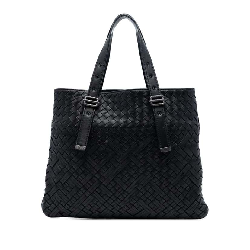 Bottega Veneta Nappa Intrecciato Belted Flat Tote Black Leather Good condition - Front View