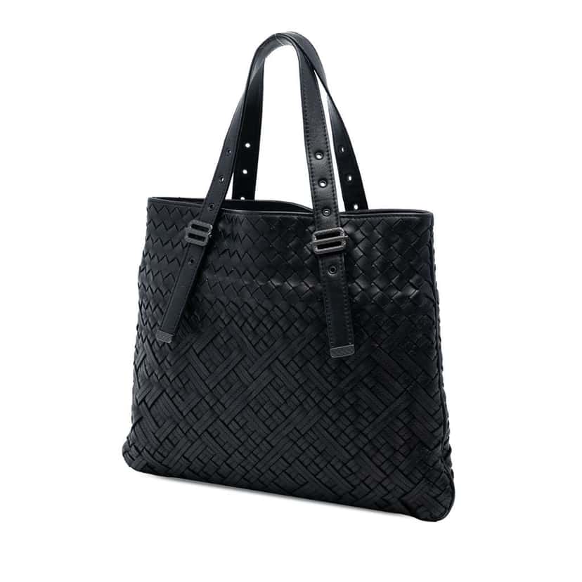 Bottega Veneta Nappa Intrecciato Belted Flat Tote Black Leather Good condition - Back View