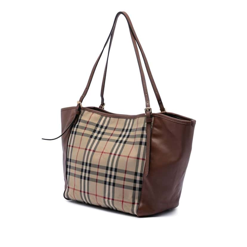 Burberry Small Haymarket Check Canvas and Leather Canterbury Tote Brown Canvas Very good condition - Back View