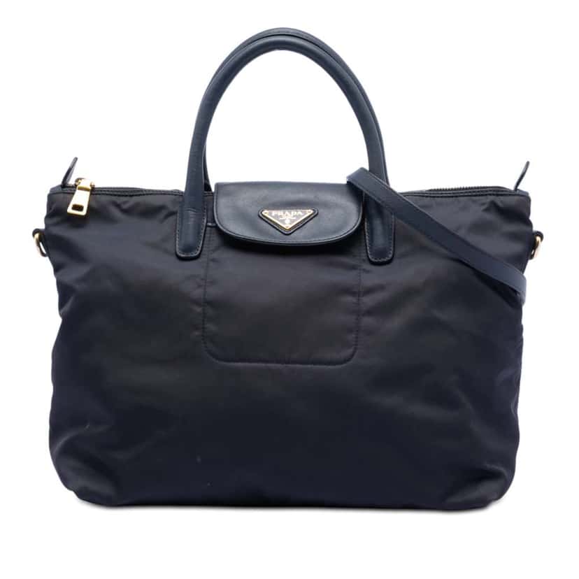 Prada Saffiano Trimmed Tessuto Satchel Blue Good condition - Front View