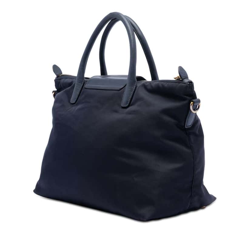 Prada Saffiano Trimmed Tessuto Satchel Blue Good condition - Back View