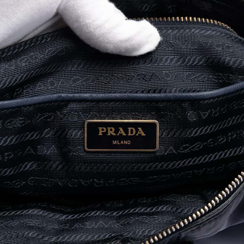 Prada Saffiano Trimmed Tessuto Satchel Blue Good condition - Box View
