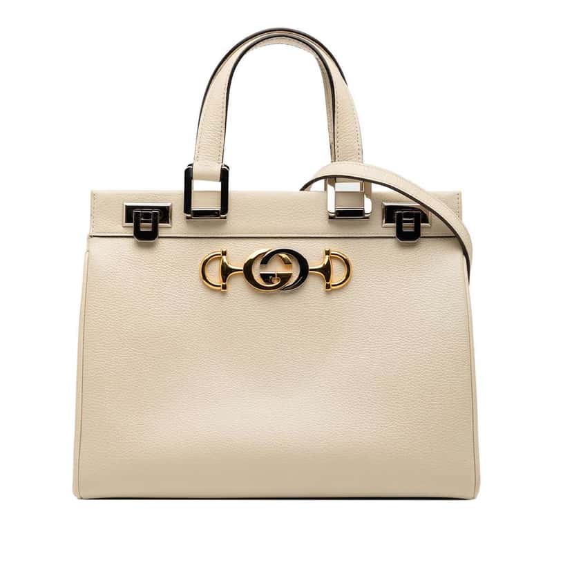 Gucci Small Grained Calfskin Zumi Top Handle Bag White Leather Very good condition - Front View