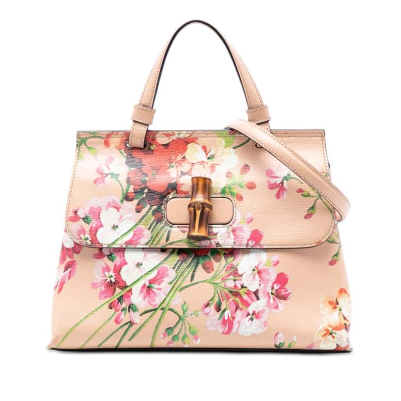 Gucci Small Calfskin Blooms Bamboo Daily Satchel Brown Leather Good condition - Front View