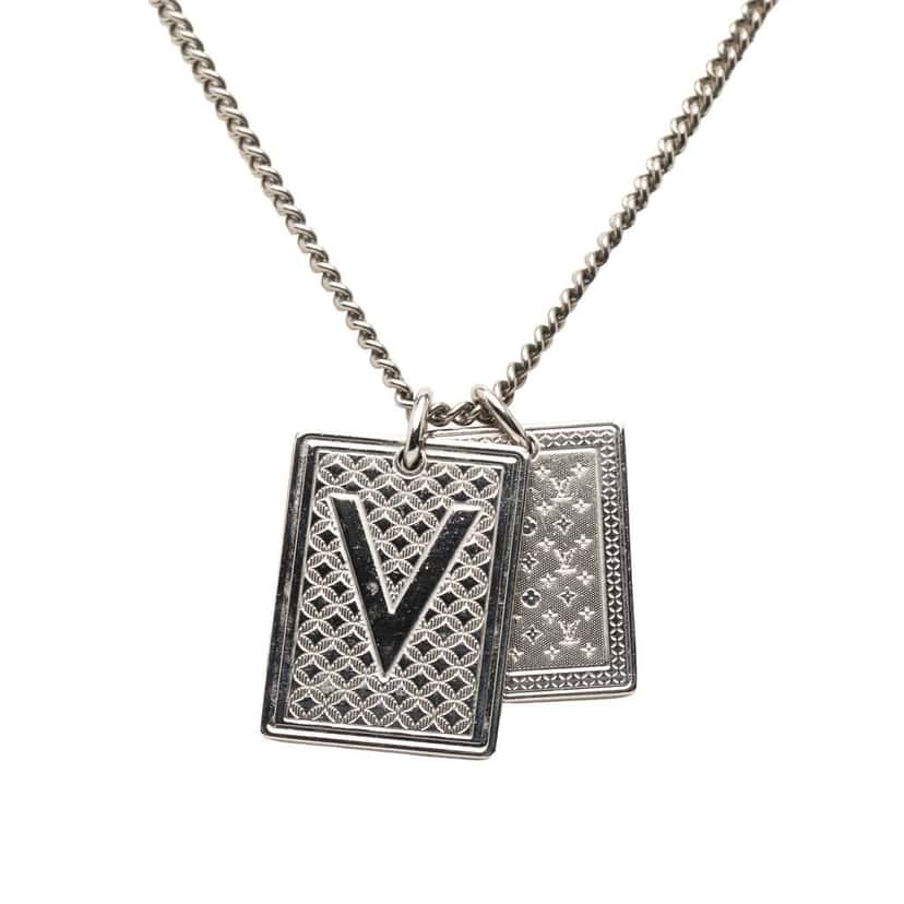 Louis Vuitton Silver Plated Gambling Plate Necklace Silver Silver Good condition - Front View