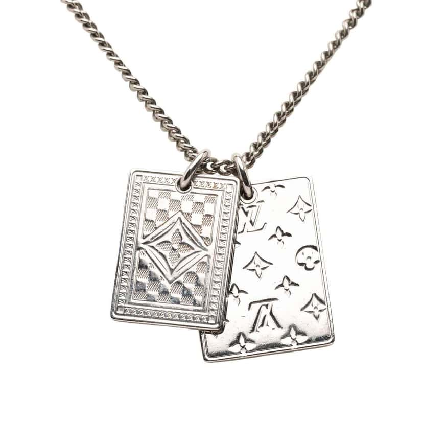 Louis Vuitton Silver Plated Gambling Plate Necklace Silver Silver Good condition - Back View