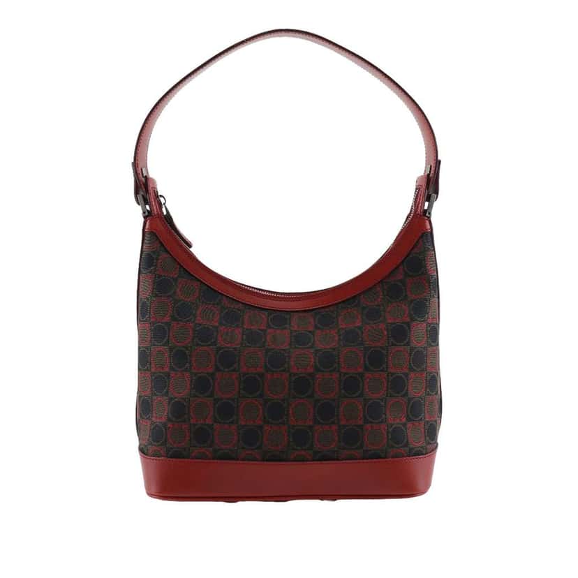 Salvatore Ferragamo Gancini Canvas Shoulder Bag Brown Canvas Very good condition - Front View