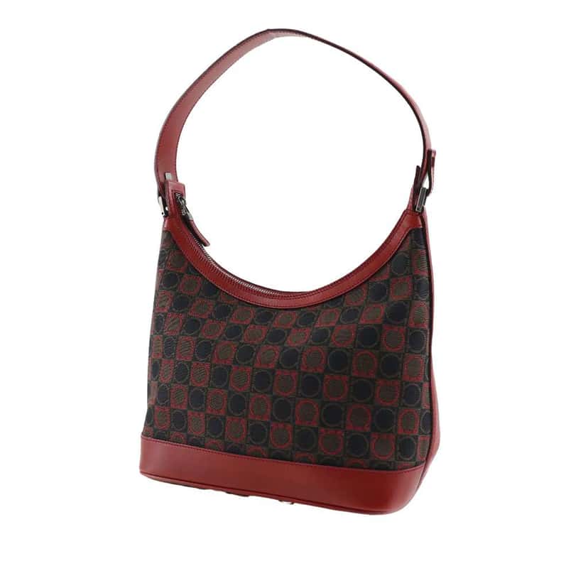 Salvatore Ferragamo Gancini Canvas Shoulder Bag Brown Canvas Very good condition - Back View