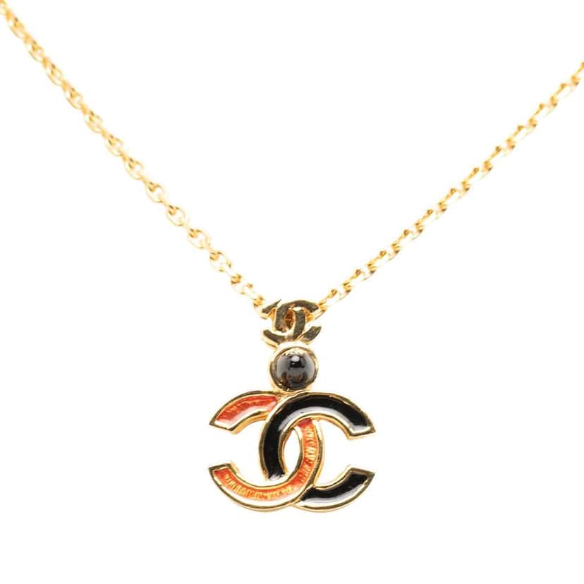 Chanel Gold Plated Enamel CC Pendant Necklace Gold Metal Good condition - Front View