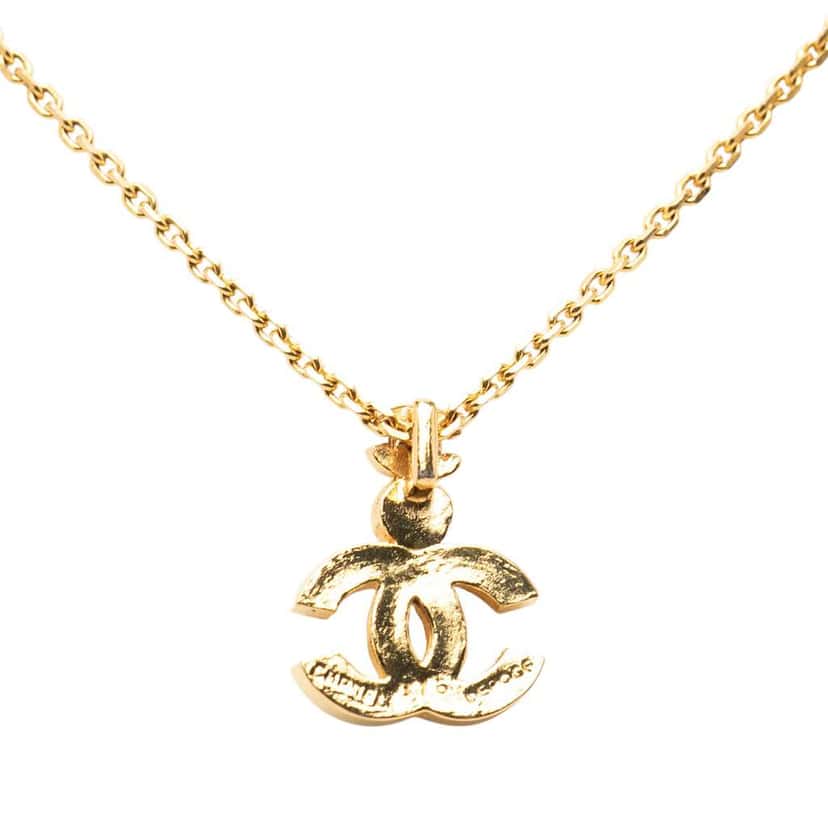 Chanel Gold Plated Enamel CC Pendant Necklace Gold Metal Good condition - Back View