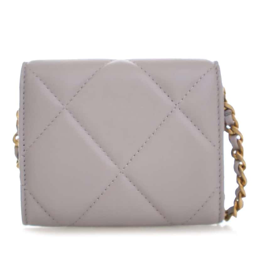 Chanel Quilted Lambskin 19 Flap Coin Purse With Chain Grey Leather Very good condition - Back View