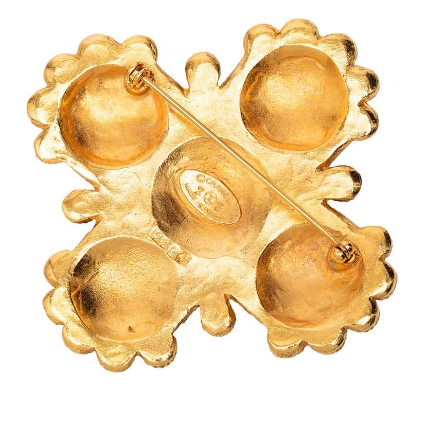 Chanel Gold Plated Lion Logo Cross Brooch Gold Metal Good condition - Back View