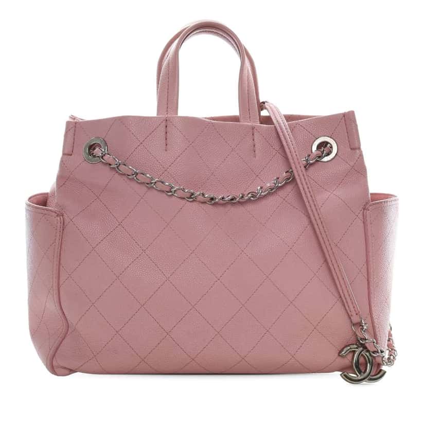 Chanel Small Quilted Caviar CC Pocket Tote Pink Leather Good condition - Front View
