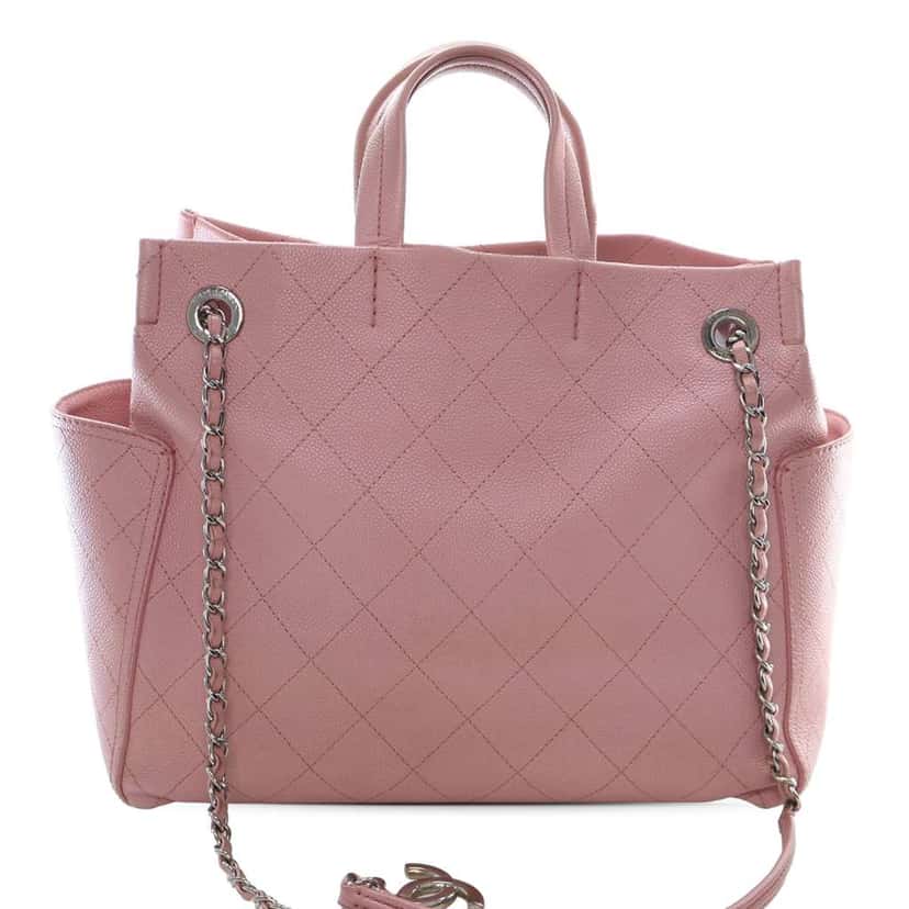 Chanel Small Quilted Caviar CC Pocket Tote Pink Leather Good condition - Back View