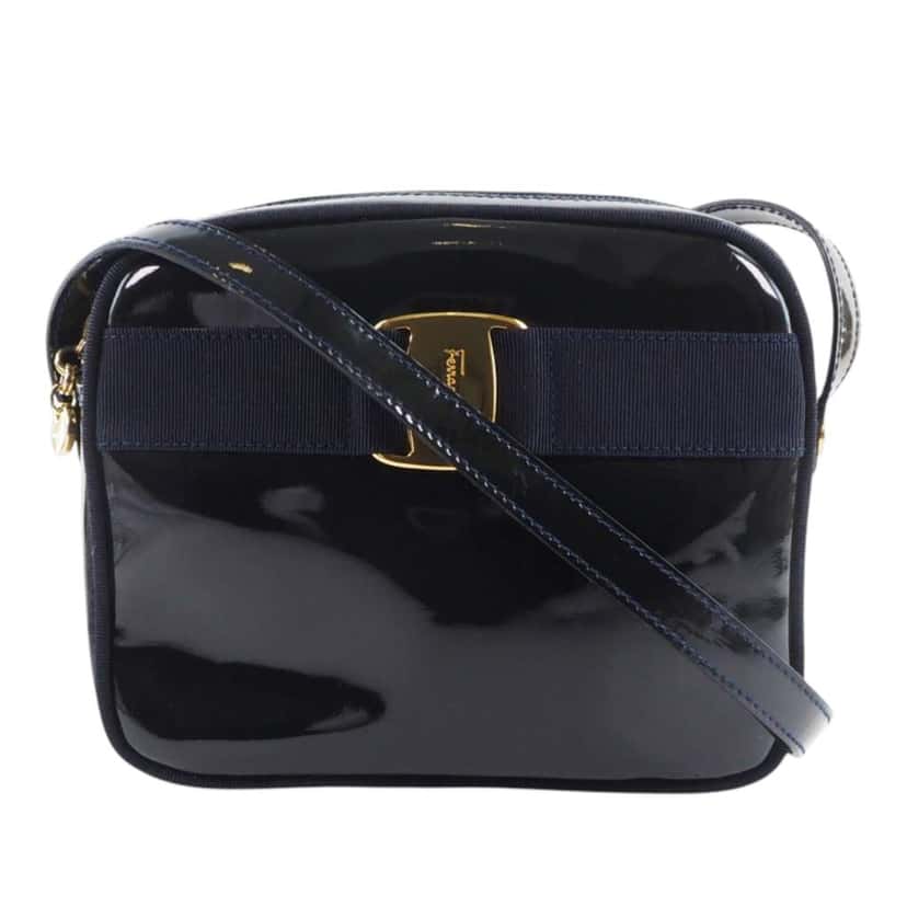 Salvatore Ferragamo Patent Vara Crossbody Blue Leather Very good condition - Front View