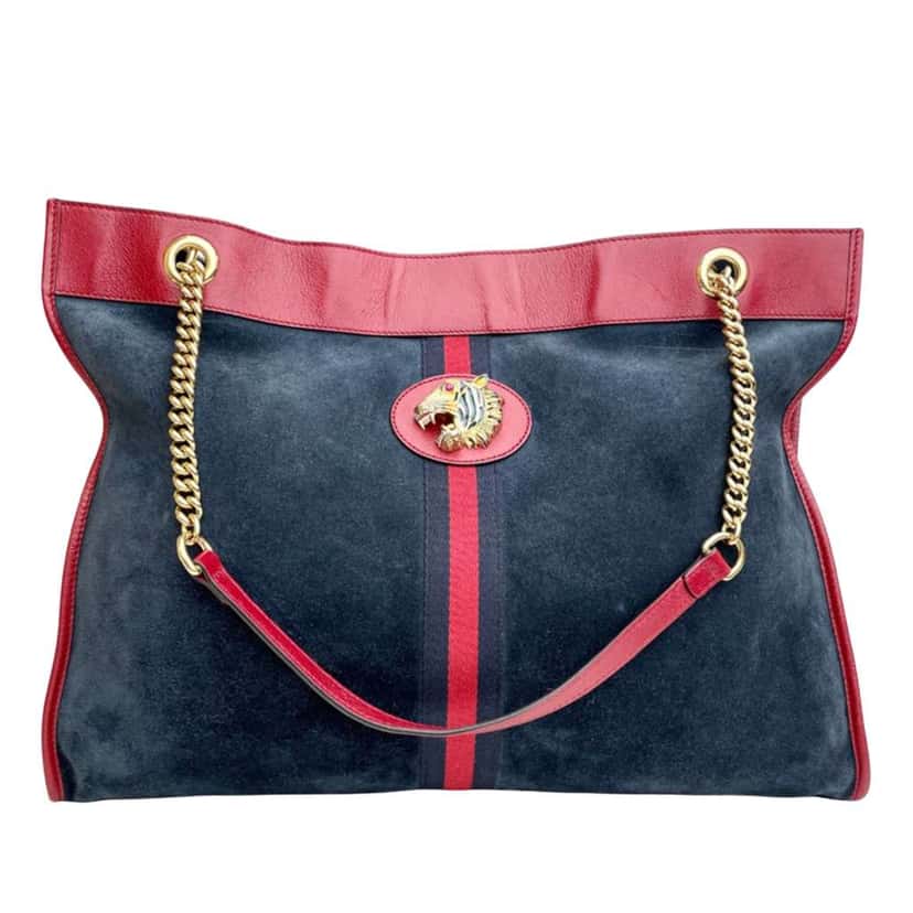 Gucci Large Web Suede Rajah Tote Blue Leather Very good condition - Front View