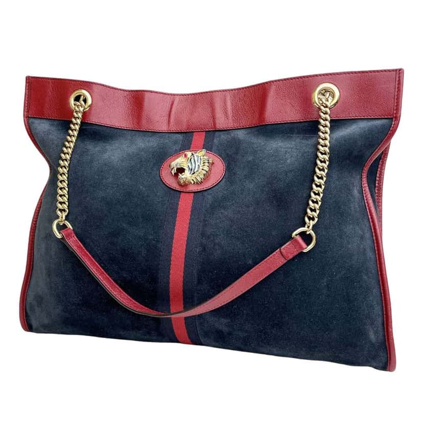 Gucci Large Web Suede Rajah Tote Blue Leather Very good condition - Back View