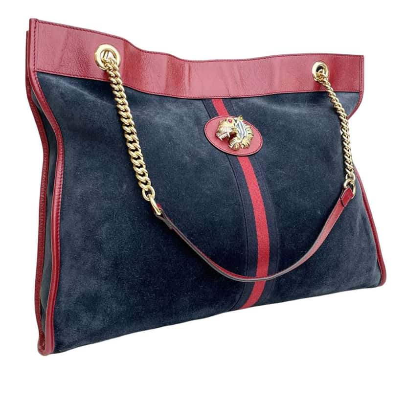 Gucci Large Web Suede Rajah Tote Blue Leather Very good condition - Inside View