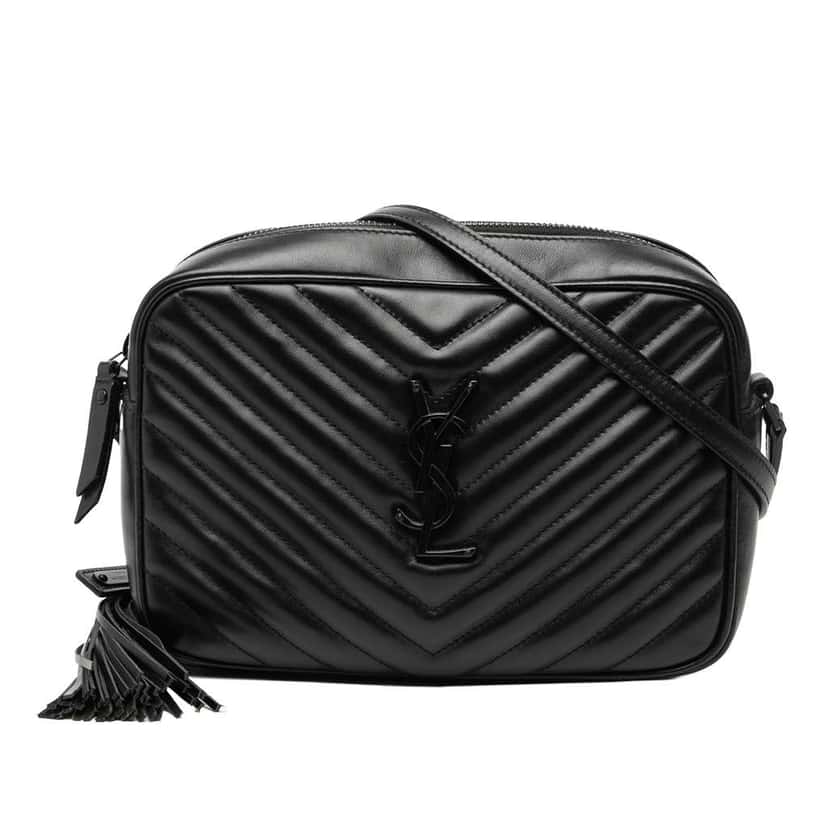 Saint Laurent Chevron Calfskin Monogram Monochrome Lou Camera Bag Black Leather Good condition - Front View