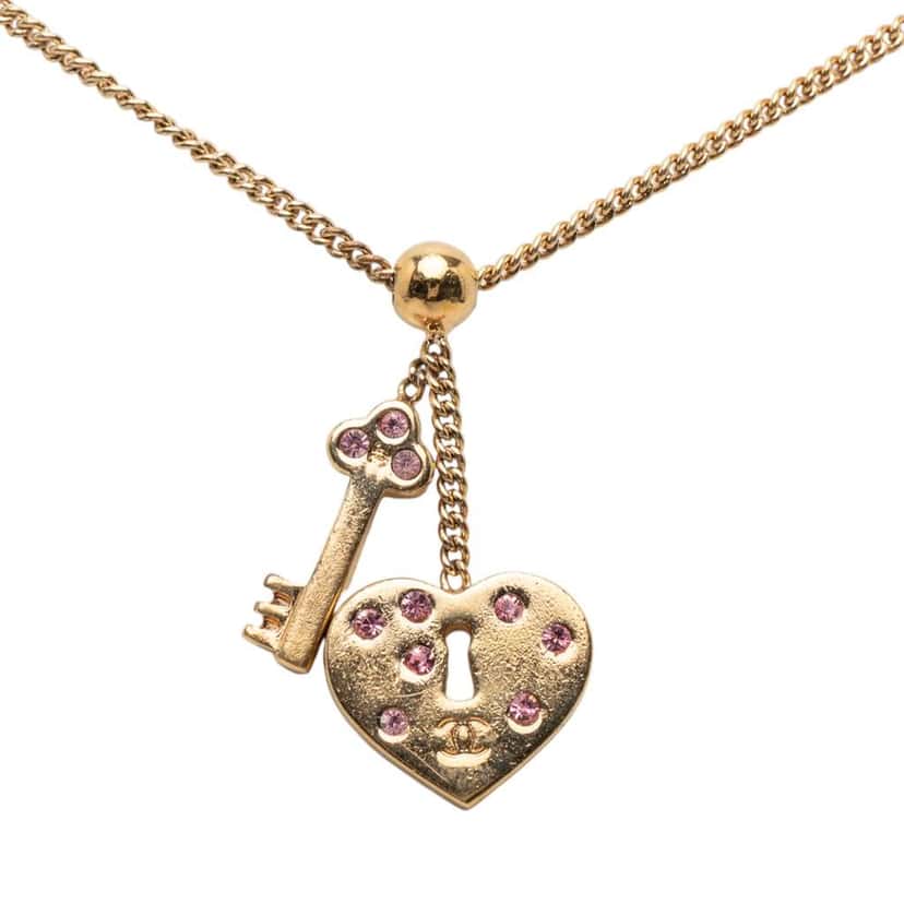 Chanel Gold Plated Heart Lock And Key Pendant Necklace Gold Metal Good condition - Back View