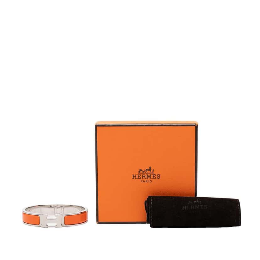 Hermès Narrow Enamel Clic H Bracelet PM Orange Good condition - Box View