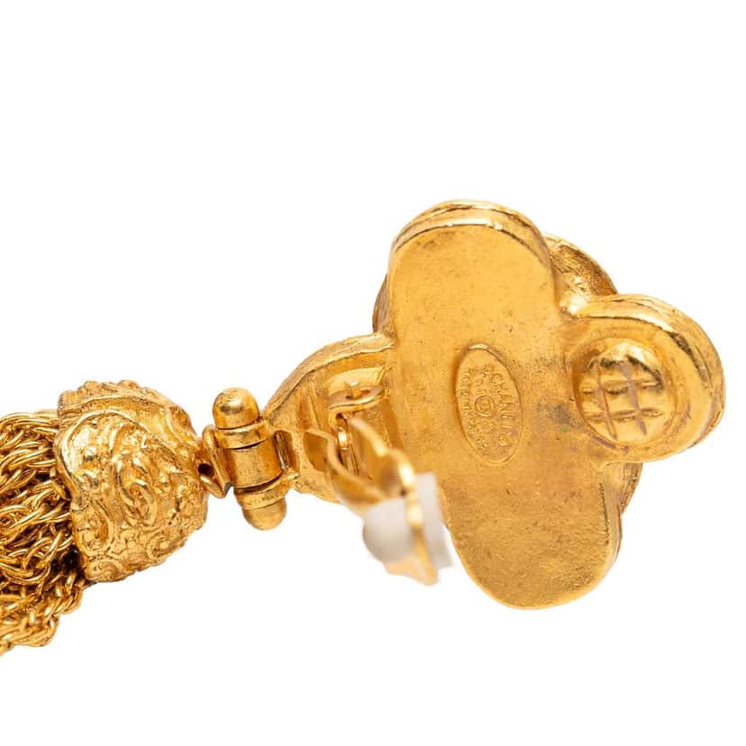 Chanel Gold Plated CC Tassel Fringe Dangle Clip On Earrings Gold Metal Good condition - Inside View