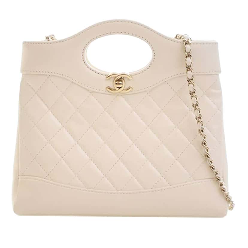 Chanel Mini Shiny Lambskin 31 Shopping Bag White Leather Good condition - Front View