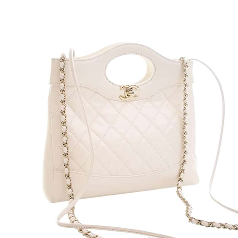 Chanel Mini Shiny Lambskin 31 Shopping Bag White Leather Good condition - Back View