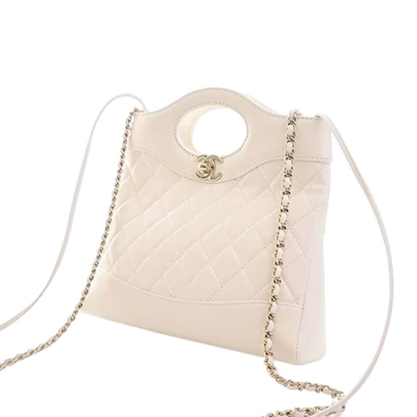 Chanel Mini Shiny Lambskin 31 Shopping Bag White Leather Good condition - Inside View
